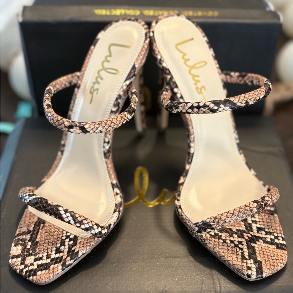 Lulu's Snakeskin Theyaa Strappy Heels Size 7.5 New in Box